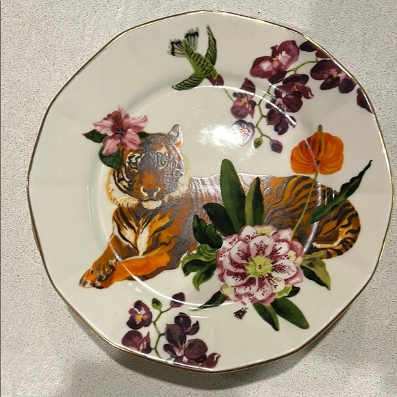 Nathalie Lete for Anthropologie Floral Tiger Plate - Orange, Green, Purple - Picture 1 of 3